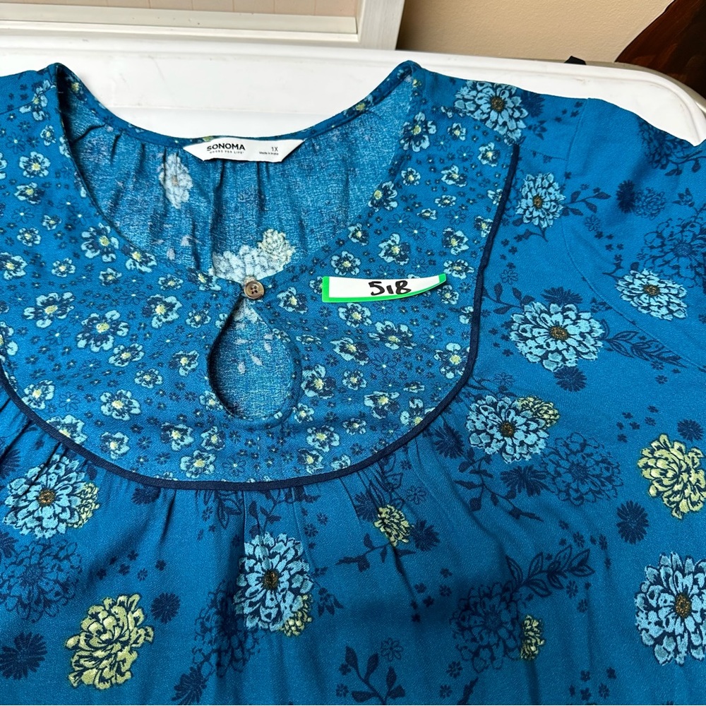 Sonoma Boho Floral Dress Blue Size 1X NWT Peasant Prairie Tiered Flowy Tunic - Picture 11 of 11